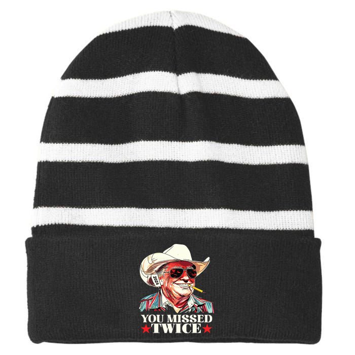 Trump Assassination Attempt Trump 2024 You Missed Twice Striped Beanie with Solid Band