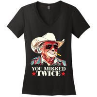 Trump Assassination Attempt Trump 2024 You Missed Twice Women's V-Neck T-Shirt