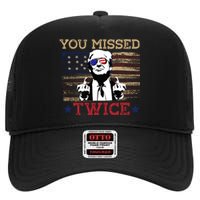 Trump Assassination Attempt American Flag You Missed Twice High Crown Mesh Back Trucker Hat