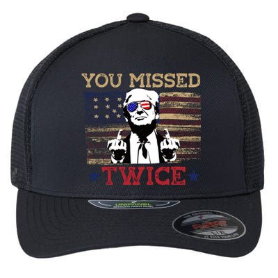 Trump Assassination Attempt American Flag You Missed Twice Flexfit Unipanel Trucker Cap