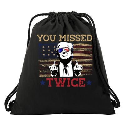 Trump Assassination Attempt American Flag You Missed Twice Drawstring Bag