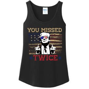 Trump Assassination Attempt American Flag You Missed Twice Ladies Essential Tank