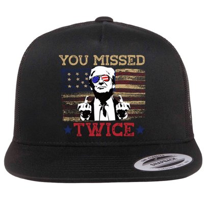 Trump Assassination Attempt American Flag You Missed Twice Flat Bill Trucker Hat