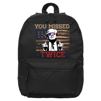 Trump Assassination Attempt American Flag You Missed Twice 16 in Basic Backpack