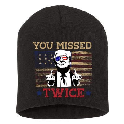 Trump Assassination Attempt American Flag You Missed Twice Short Acrylic Beanie