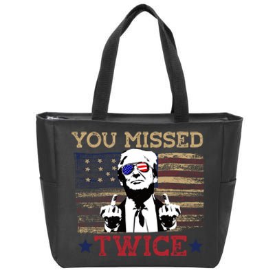 Trump Assassination Attempt American Flag You Missed Twice Zip Tote Bag