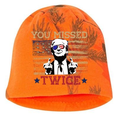 Trump Assassination Attempt American Flag You Missed Twice Kati - Camo Knit Beanie