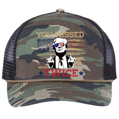 Trump Assassination Attempt American Flag You Missed Twice Retro Rope Trucker Hat Cap