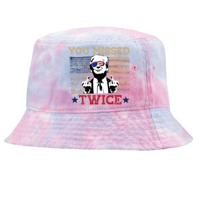 Trump Assassination Attempt American Flag You Missed Twice Tie-Dyed Bucket Hat