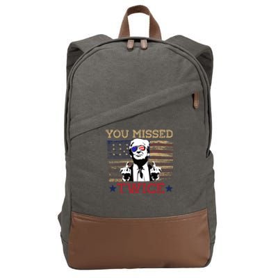 Trump Assassination Attempt American Flag You Missed Twice Cotton Canvas Backpack