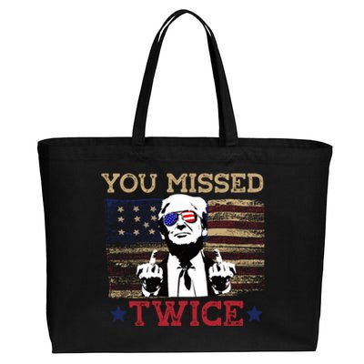 Trump Assassination Attempt American Flag You Missed Twice Cotton Canvas Jumbo Tote