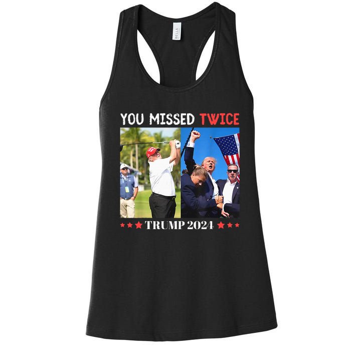 Trump Assassination Attempt Trump 2024 You Missed Twice Women's Racerback Tank