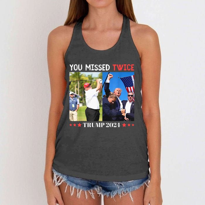 Trump Assassination Attempt Trump 2024 You Missed Twice Women's Knotted Racerback Tank