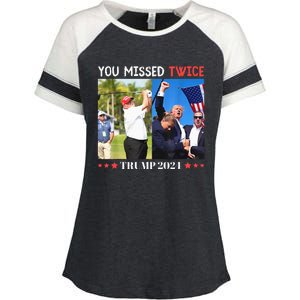 Trump Assassination Attempt Trump 2024 You Missed Twice Enza Ladies Jersey Colorblock Tee