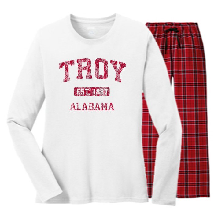 Troy Alabama Al Vintage Athletic Sports Design Women's Long Sleeve Flannel Pajama Set 