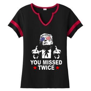 Trump Assassination Attempt Trump 2024 You Missed Twice Ladies Halftime Notch Neck Tee