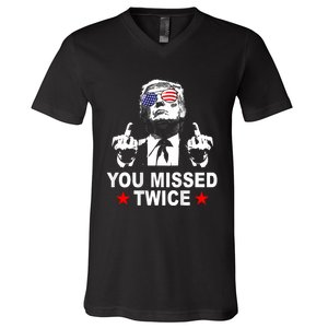 Trump Assassination Attempt Trump 2024 You Missed Twice V-Neck T-Shirt