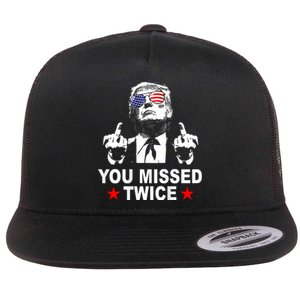 Trump Assassination Attempt Trump 2024 You Missed Twice Flat Bill Trucker Hat