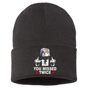 Trump Assassination Attempt Trump 2024 You Missed Twice Sustainable Knit Beanie