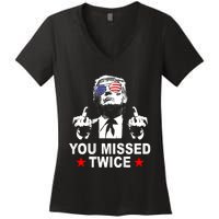 Trump Assassination Attempt Trump 2024 You Missed Twice Women's V-Neck T-Shirt