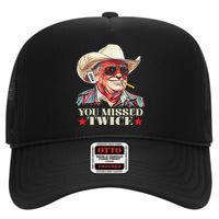 Trump Assassination Attempt Trump 2024 You Missed Twice Gift High Crown Mesh Back Trucker Hat