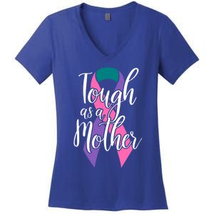 Tough As A Mother Gift Thyroid Cancer Awareness Sarcastic Mom Gift Women's V-Neck T-Shirt