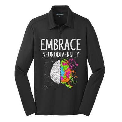 Teacher April Autism Awareness Embrace Neurodiversity Brain Silk Touch Performance Long Sleeve Polo