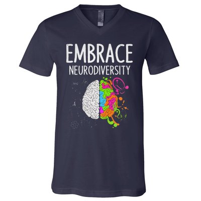 Teacher April Autism Awareness Embrace Neurodiversity Brain V-Neck T-Shirt