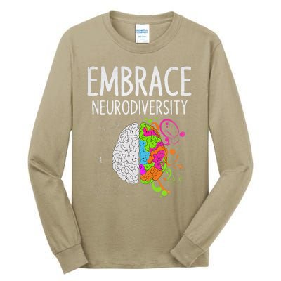 Teacher April Autism Awareness Embrace Neurodiversity Brain Tall Long Sleeve T-Shirt