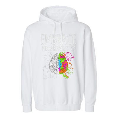 Teacher April Autism Awareness Embrace Neurodiversity Brain Garment-Dyed Fleece Hoodie