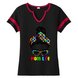 Th Autistic Autism Awareness Mom Life Gift Mom Funny Gift Ladies Halftime Notch Neck Tee