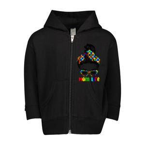 Th Autistic Autism Awareness Mom Life Gift Mom Funny Gift Toddler Zip Fleece Hoodie