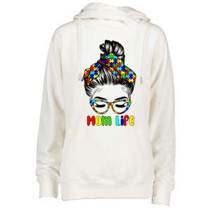 Th Autistic Autism Awareness Mom Life Gift Mom Funny Gift Womens Funnel Neck Pullover Hood