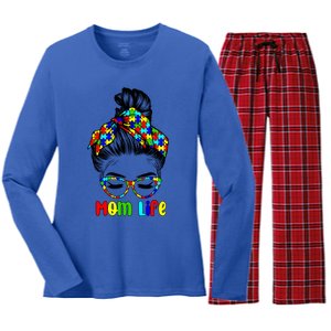 Th Autistic Autism Awareness Mom Life Gift Mom Funny Gift Women's Long Sleeve Flannel Pajama Set 