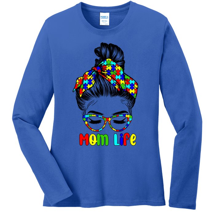 Th Autistic Autism Awareness Mom Life Gift Mom Funny Gift Ladies Long Sleeve Shirt