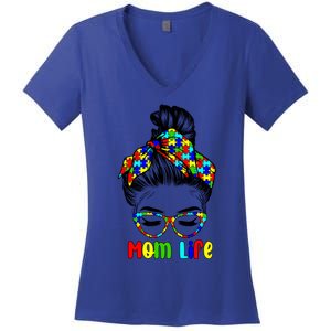 Th Autistic Autism Awareness Mom Life Gift Mom Funny Gift Women's V-Neck T-Shirt