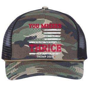 Trump Assassination Attempt Trump 2024 You Missed Thrice Retro Rope Trucker Hat Cap