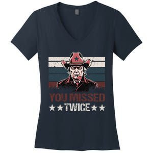 Trump Assassination Attempt Trump 2024 You Missed Twice Women's V-Neck T-Shirt