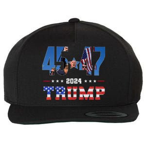 Trump Assassination Attempt Photo 45 47 Trump 2024 Usa Flag Wool Snapback Cap