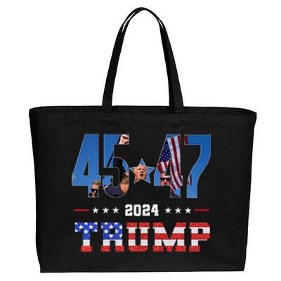 Trump Assassination Attempt Photo 45 47 Trump 2024 Usa Flag Cotton Canvas Jumbo Tote