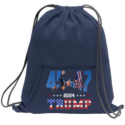 Trump Assassination Attempt Photo 45 47 Trump 2024 Usa Flag Sweatshirt Cinch Pack Bag