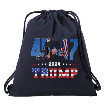 Trump Assassination Attempt Photo 45 47 Trump 2024 Usa Flag Drawstring Bag