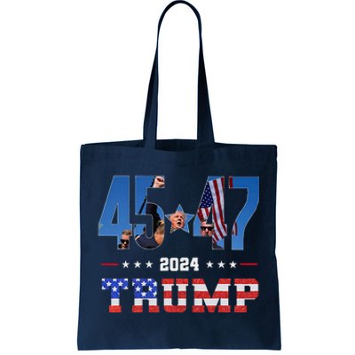 Trump Assassination Attempt Photo 45 47 Trump 2024 Usa Flag Tote Bag