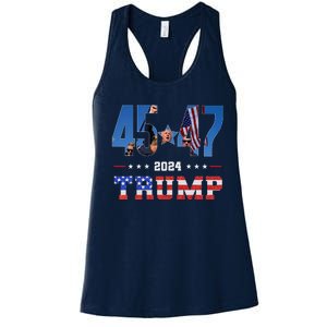 Trump Assassination Attempt Photo 45 47 Trump 2024 Usa Flag Women's Racerback Tank