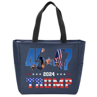 Trump Assassination Attempt Photo 45 47 Trump 2024 Usa Flag Zip Tote Bag