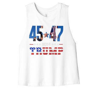 Trump Assassination Attempt Photo 45 47 Trump 2024 Usa Flag Women's Racerback Cropped Tank