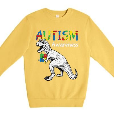 TRex Autism Awareness Cute Dinosaur Puzzle Piece Animal Premium Crewneck Sweatshirt