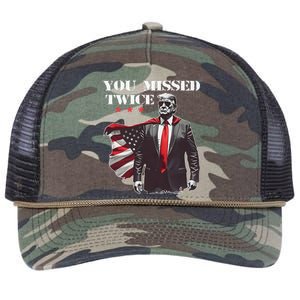 Trump Assassination Attempt Trump 2024 You Missed Twice Retro Rope Trucker Hat Cap