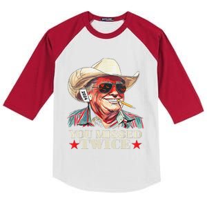 Trump Assassination Attempt Trump 2024 You Missed Twice Kids Colorblock Raglan Jersey