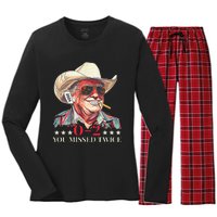 Trump Assassination Attempt Trump 2024 You Missed Twice Women's Long Sleeve Flannel Pajama Set 